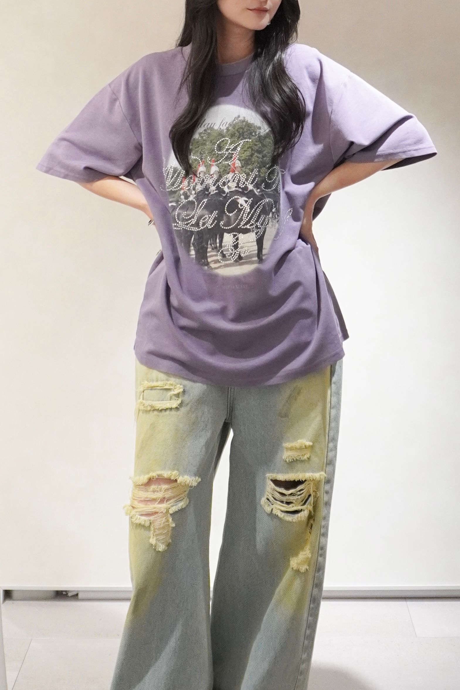 ラインストーングラフィックTシャツ (パープル) rhinestone graphic tee(unisex) (Purple) /  26SS