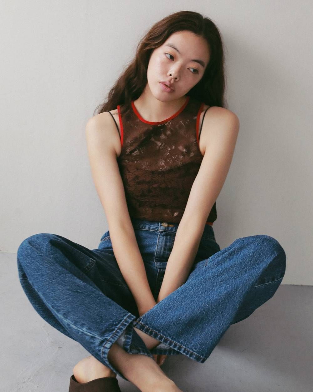 レース ノースリーブトップス (ブラウン) Lace Sleeveless Tops (Brown) / 27SS