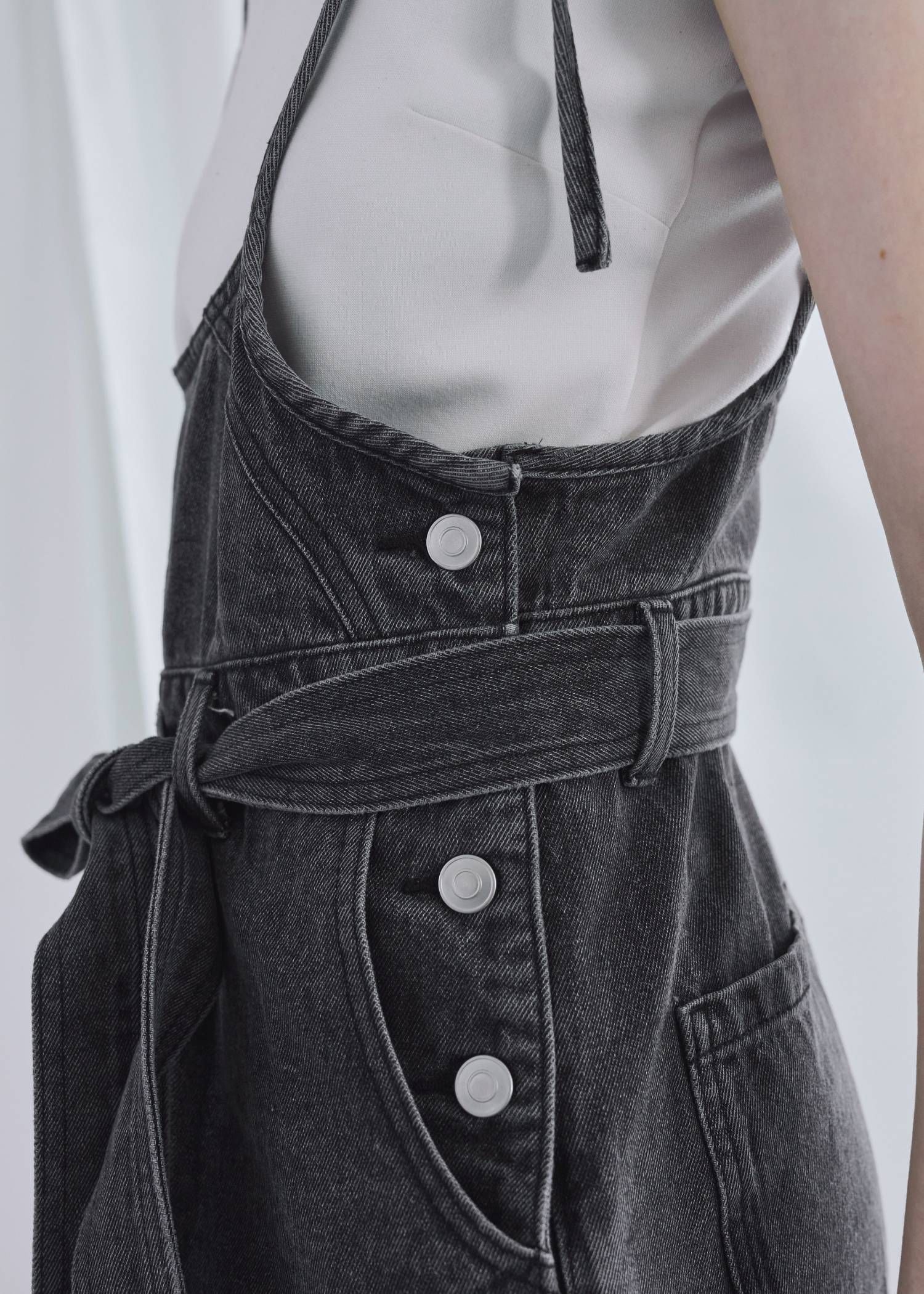 デニム リボンサロペット (ブラック) denim tapered ribbon salopette (Black) /  26SS