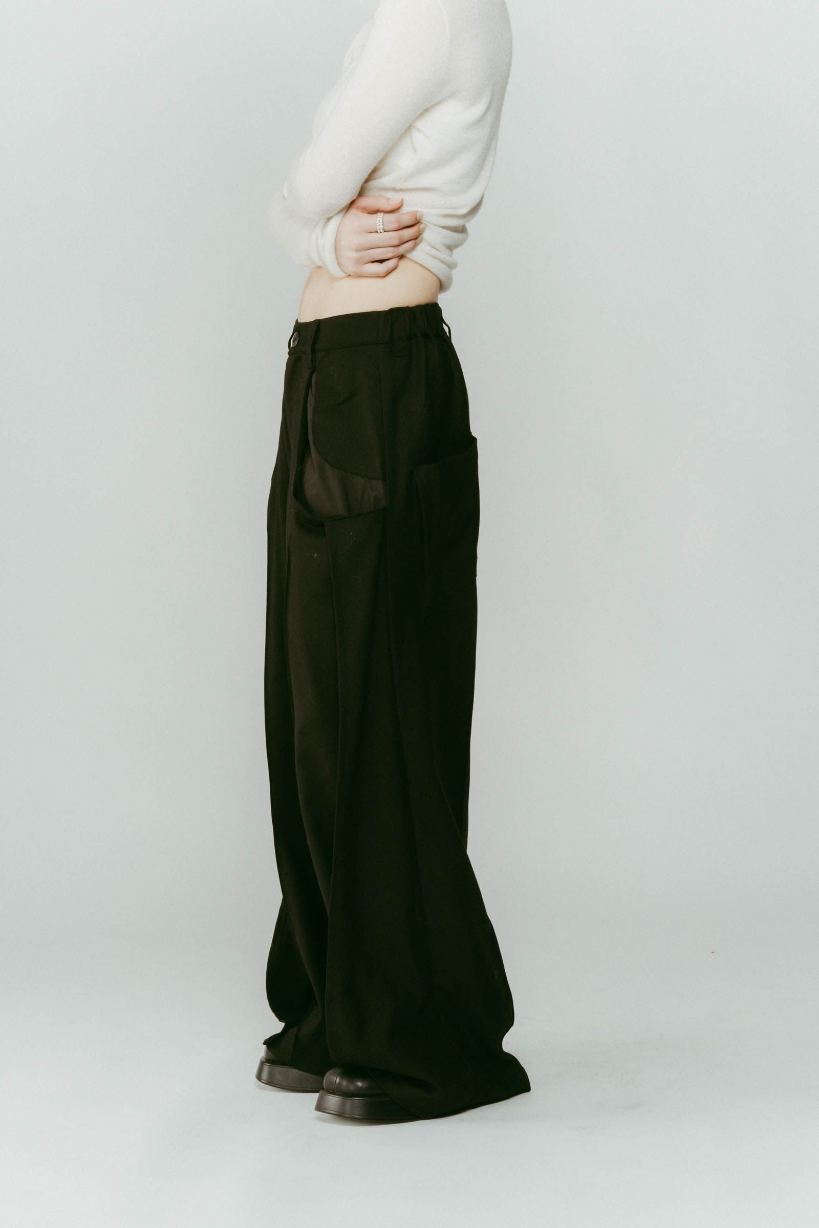 pierced drape pants(unisex) / ピアス ドレープ パンツ (ブラック) / 25AW