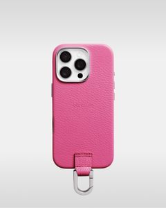 iPhone カラビナレザーケース (ショッキングピンク)