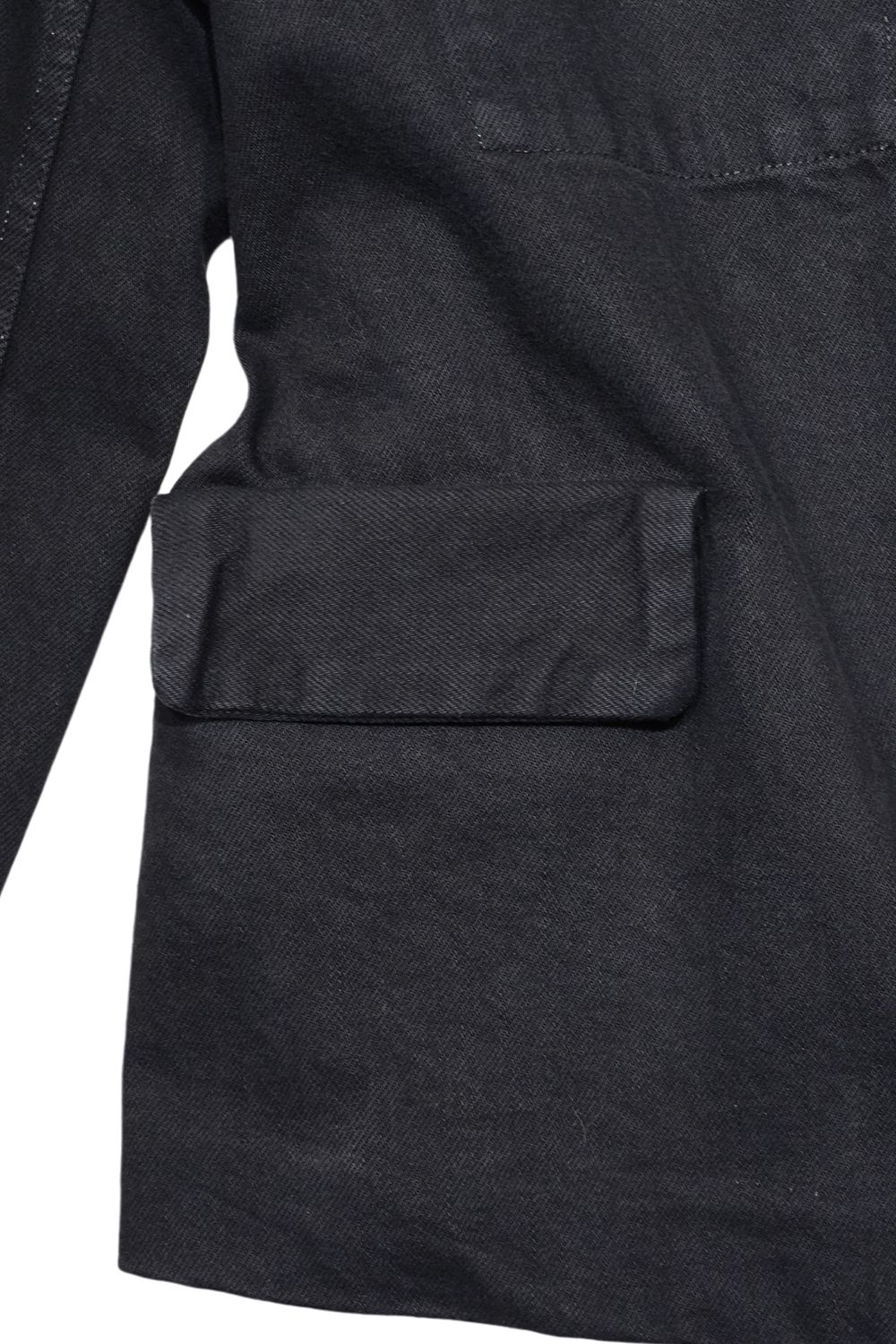 NO COLLAR JEAN JACKET / ノーカラー デニムジャケット (オーバーダイブラック) / レディース