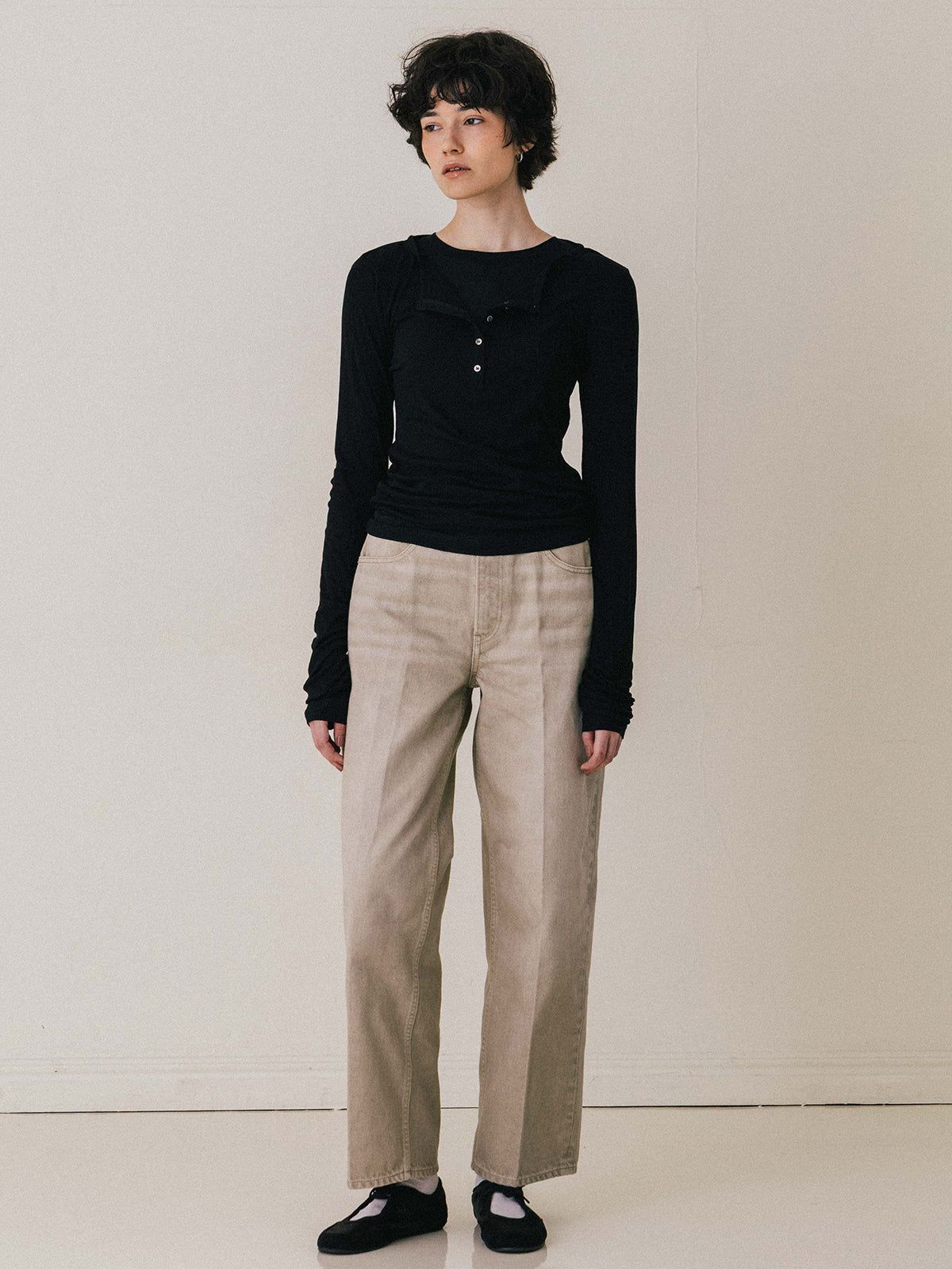 【25AW】LAYERED L/S HENLY TEE / レイヤード ロングスリーブ ヘンリーTシャツ (ブラック)