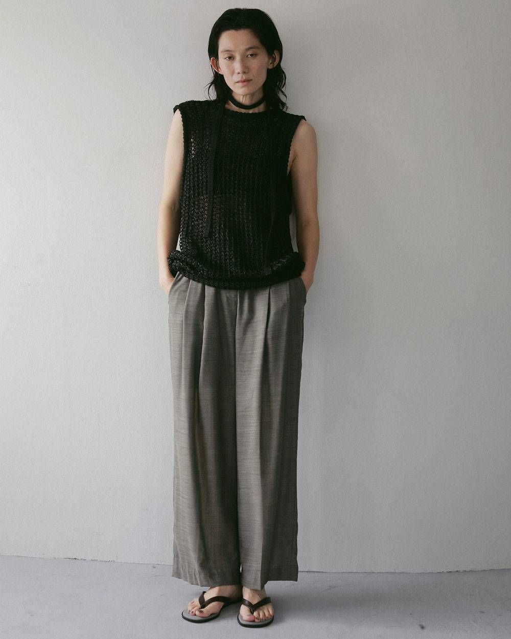 ペーパーヤーン ニットベスト (ブラック) Paperyarn Knit Vest (Black) / 27SS
