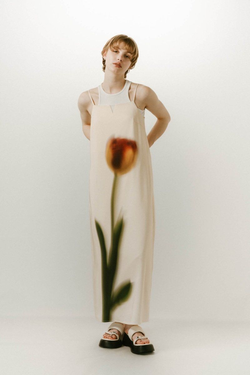 flower print satin dress / フラワープリントサテンドレス (イエロー) / 25SS