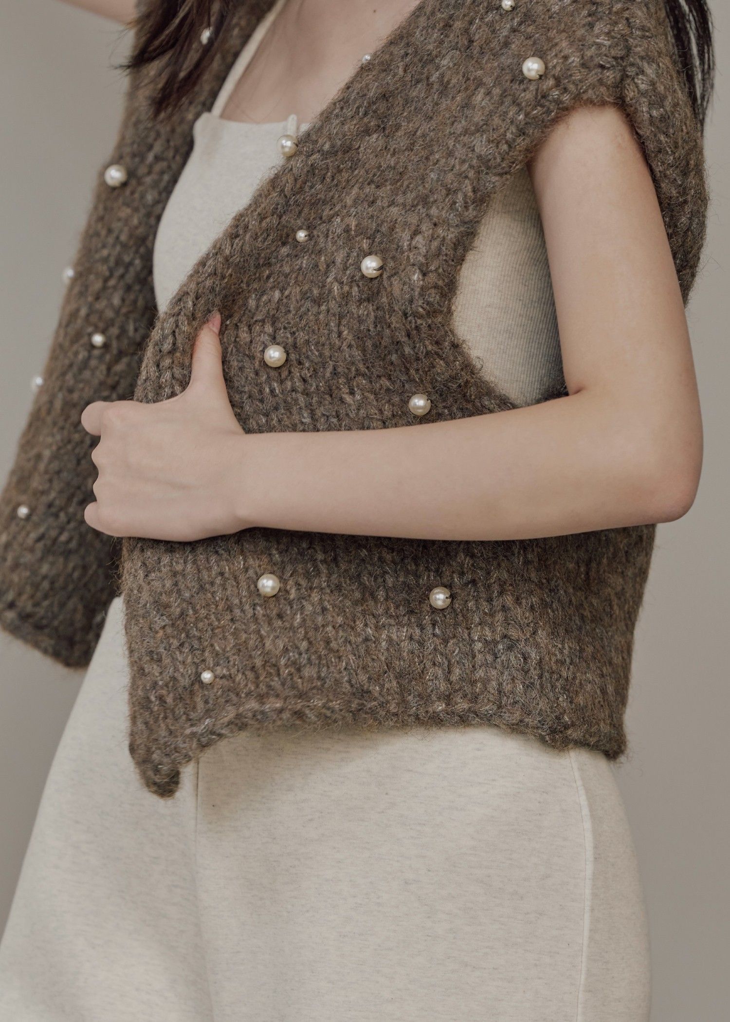 handmade random pearl knit vest / ランダムパール ニットベスト (ミックス) / 25AW