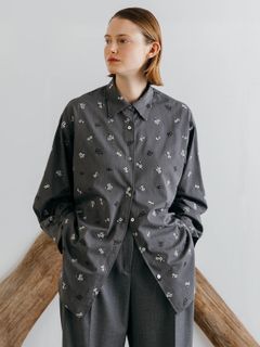 FLOWER EMBROIDERY SHIRTS (Gray) / フラワーエンブロイダリー シャツ (グレー) / 26SS