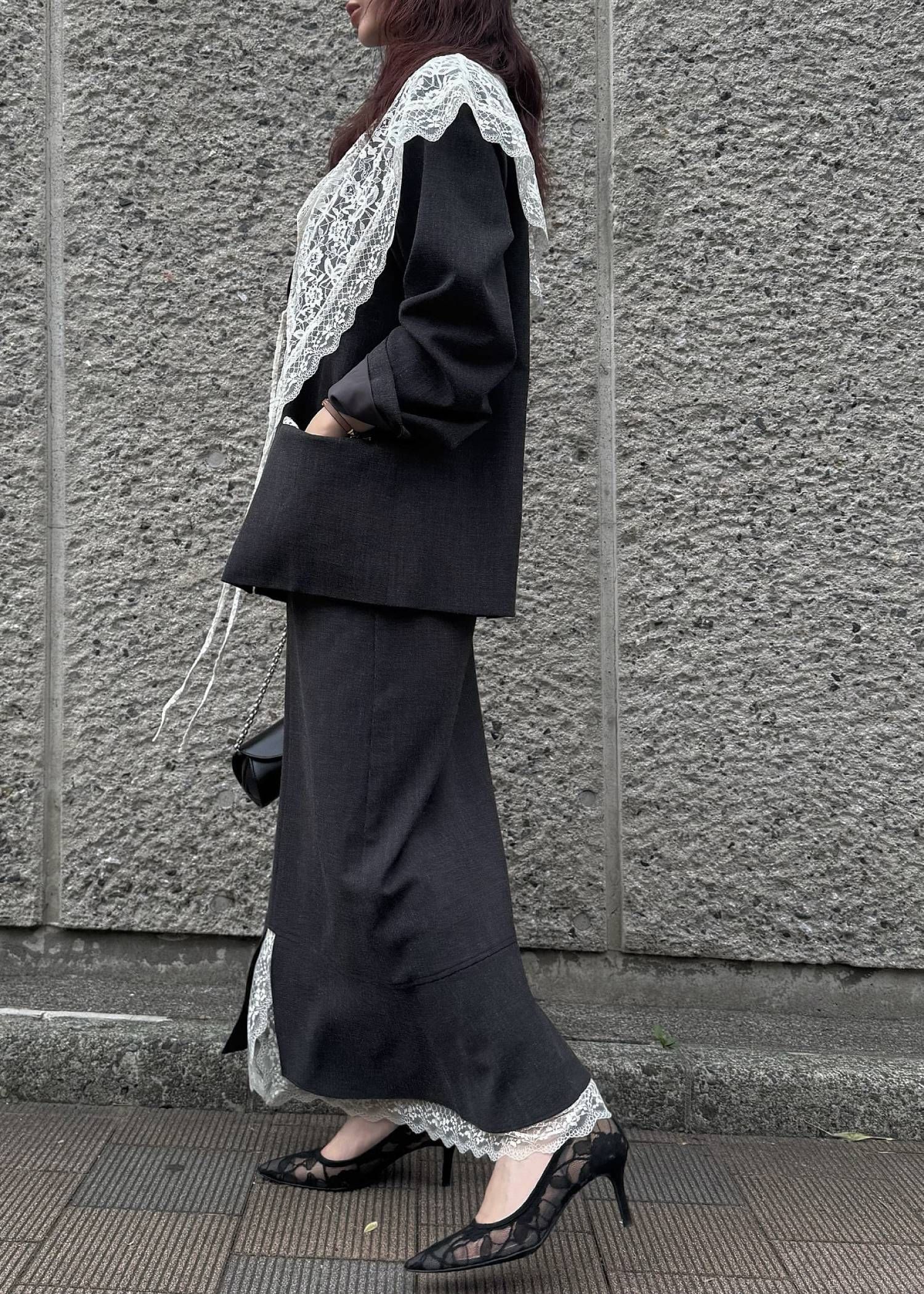 アレンジレース ジャケット (ブラック) arrangement lace shawl oversize JK (Black) /  26SS