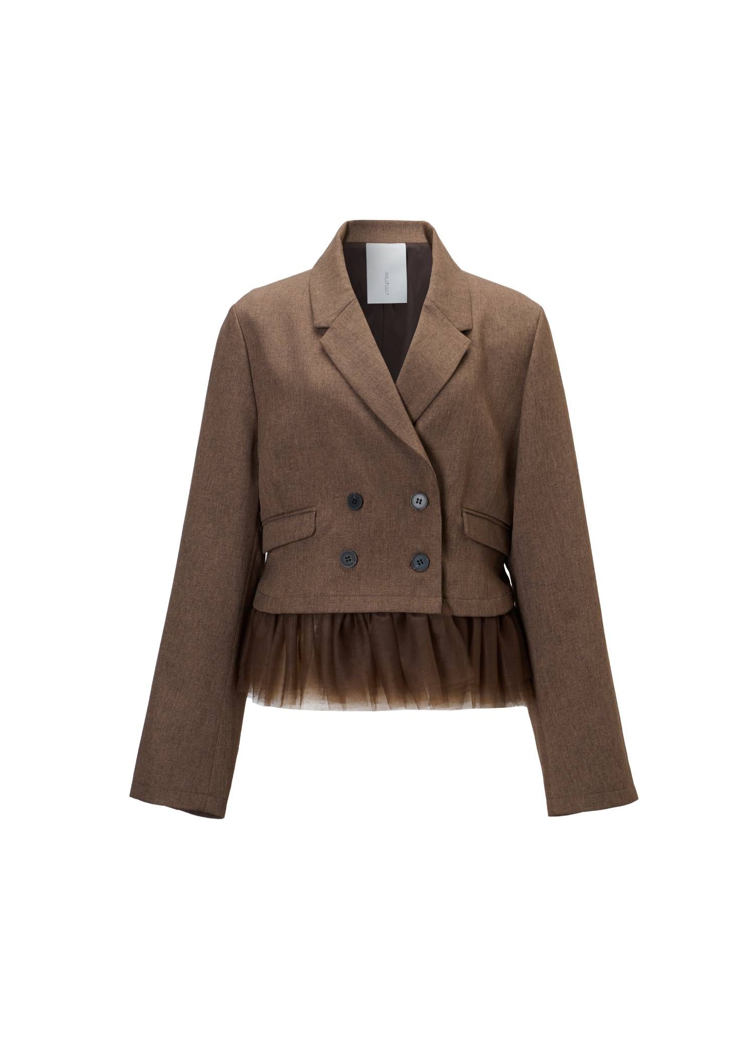 ペプラム チュール クロップド テーラードジャケット (アーモンド) detachable peplum tulle cropped tailored JK (Almond) /  26AW