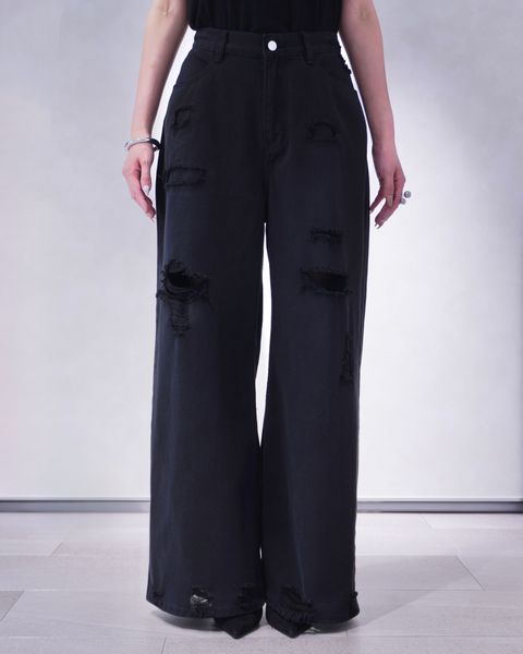 ダメージ デニムパンツ (ブラックブラック) damage denim pants