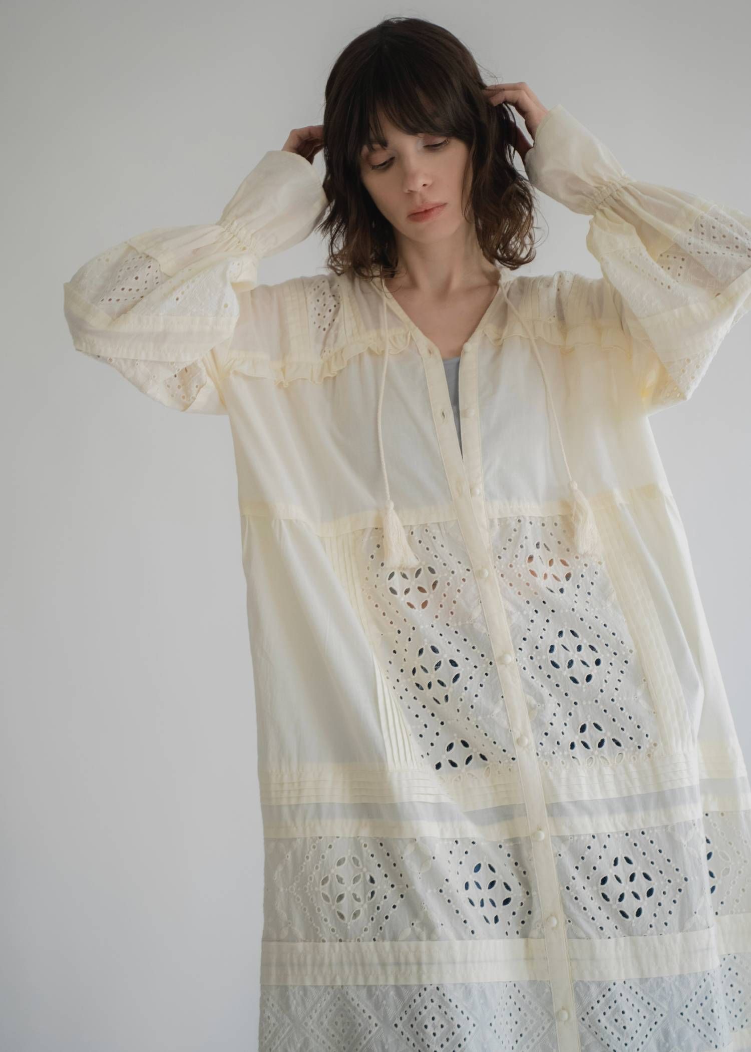 ティアードワンピース (ナチュラル) pieced cotton lace tiered volume OP (Natural) /  26SS