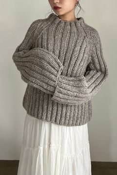 WIDE RIB HAND KNIT PULLOVER / ワイドリブハンドニットプルオーバー (グレー)