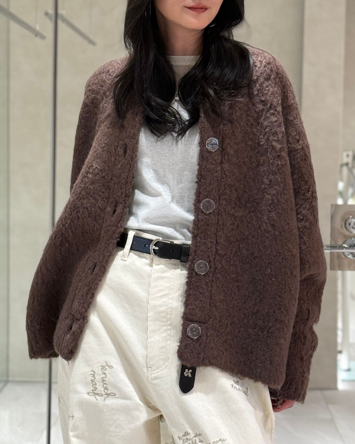 【25AW】Curl shaggy knit cardigan / カールシャギーニットカーディガン (ブラウン)