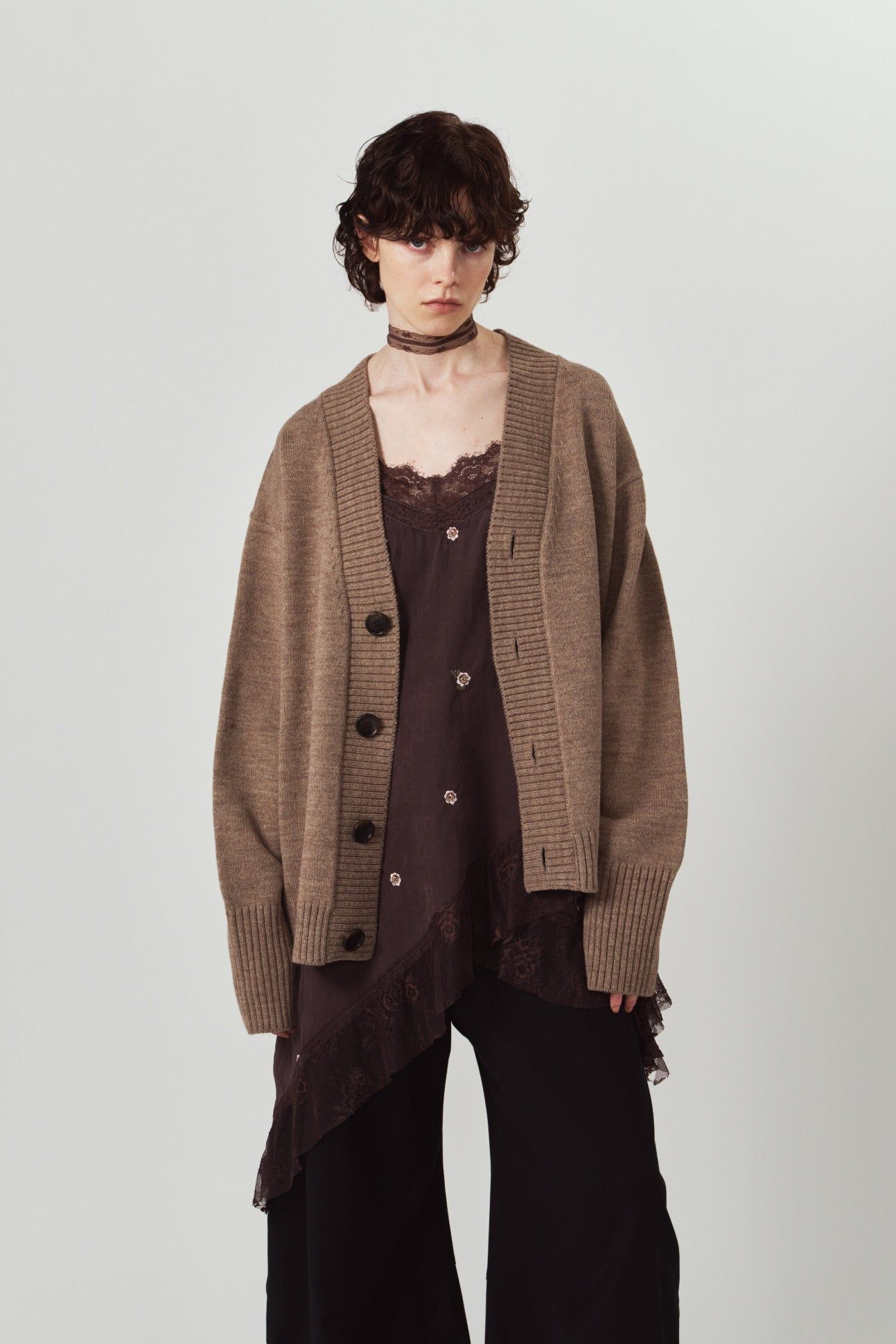 レースキャミソールドレス (ブラウン) lace cami dress (Brown) / 26AW