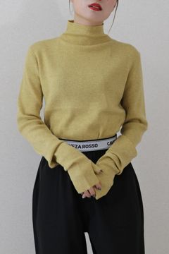HAND WARMER RIB KNIT TOPS / ハンドウォーマーリブニットトップス (イエロー)