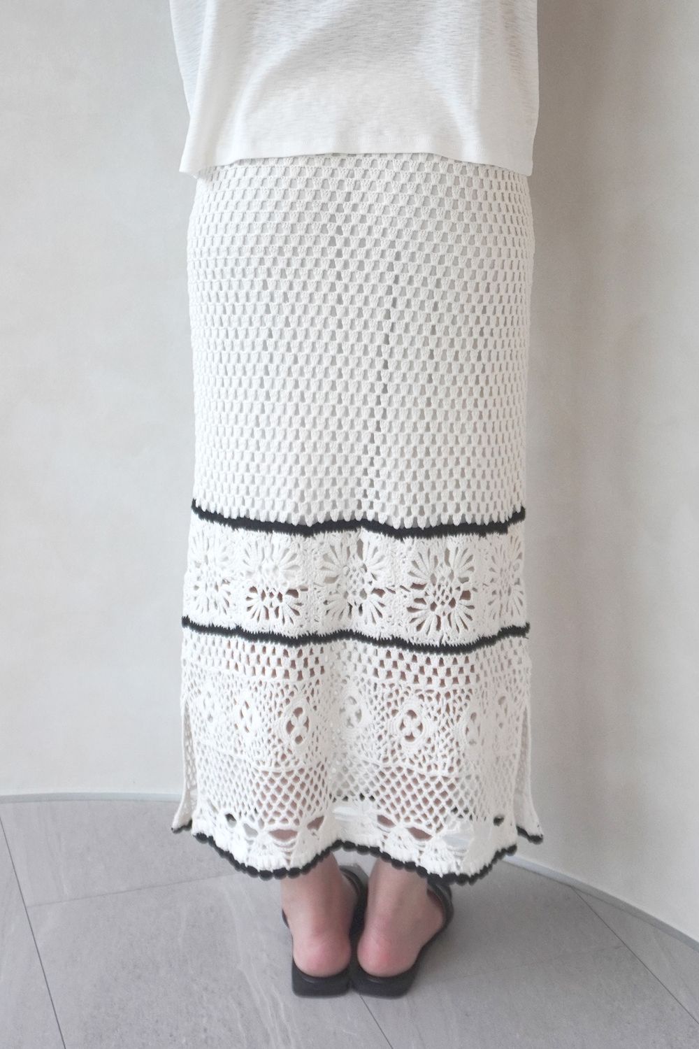 HAND CROCHET KNIT SKIRT / ハンドクロシェニットスカート (ホワイト)