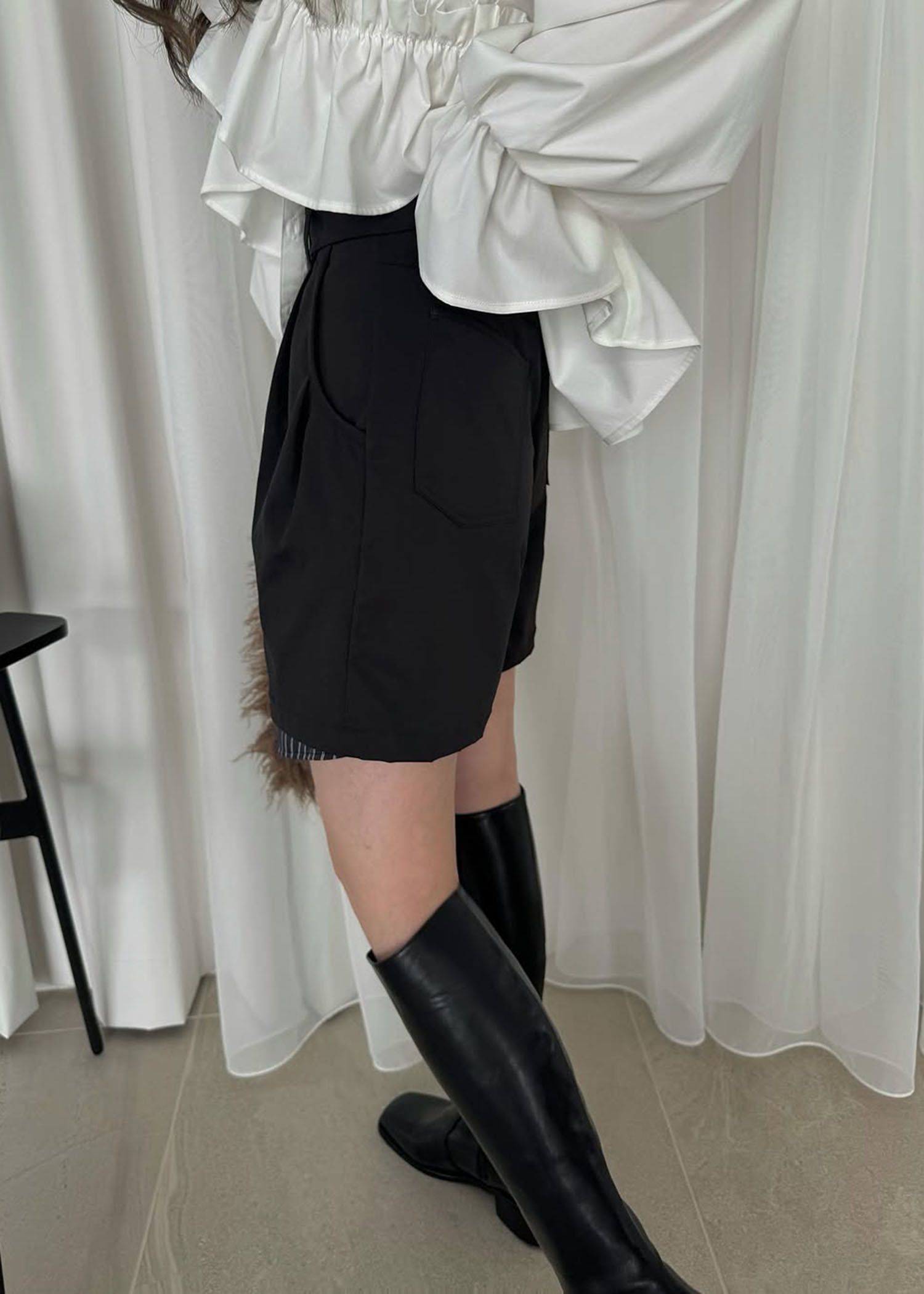 stripe pocket peep tuck chino S/PT / タックチノ ショートパンツ (ブラック) / 25AW