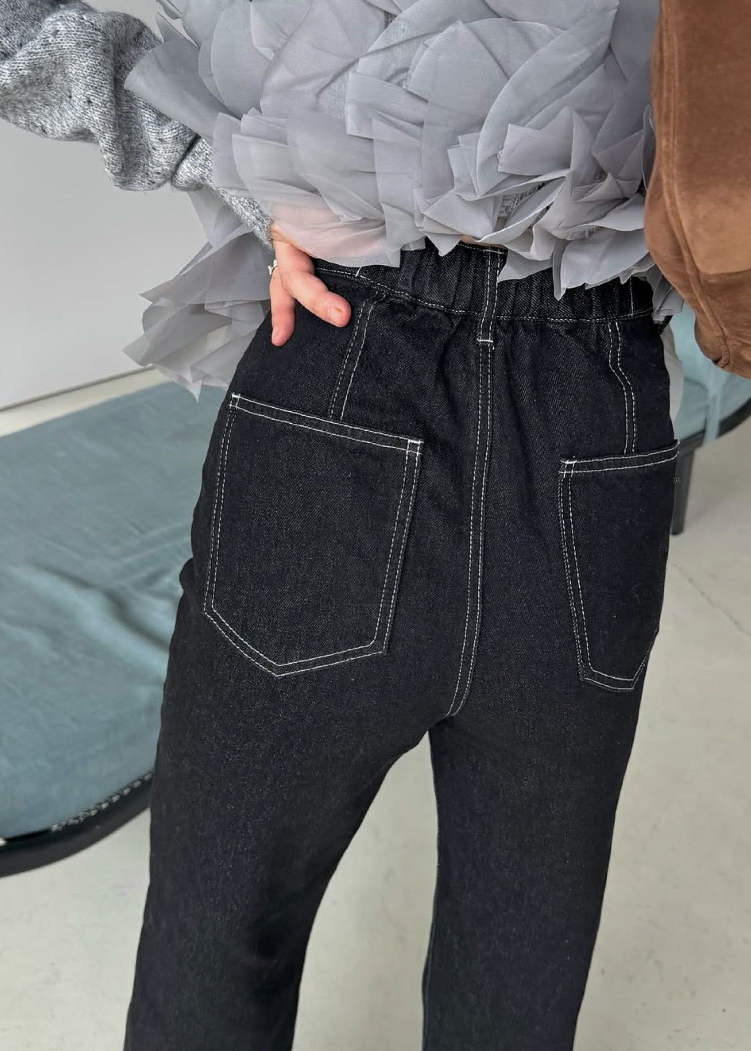 elastic waist more high denim PT / ウエストハイカットデニムパンツ (ブラック) / 25AW /