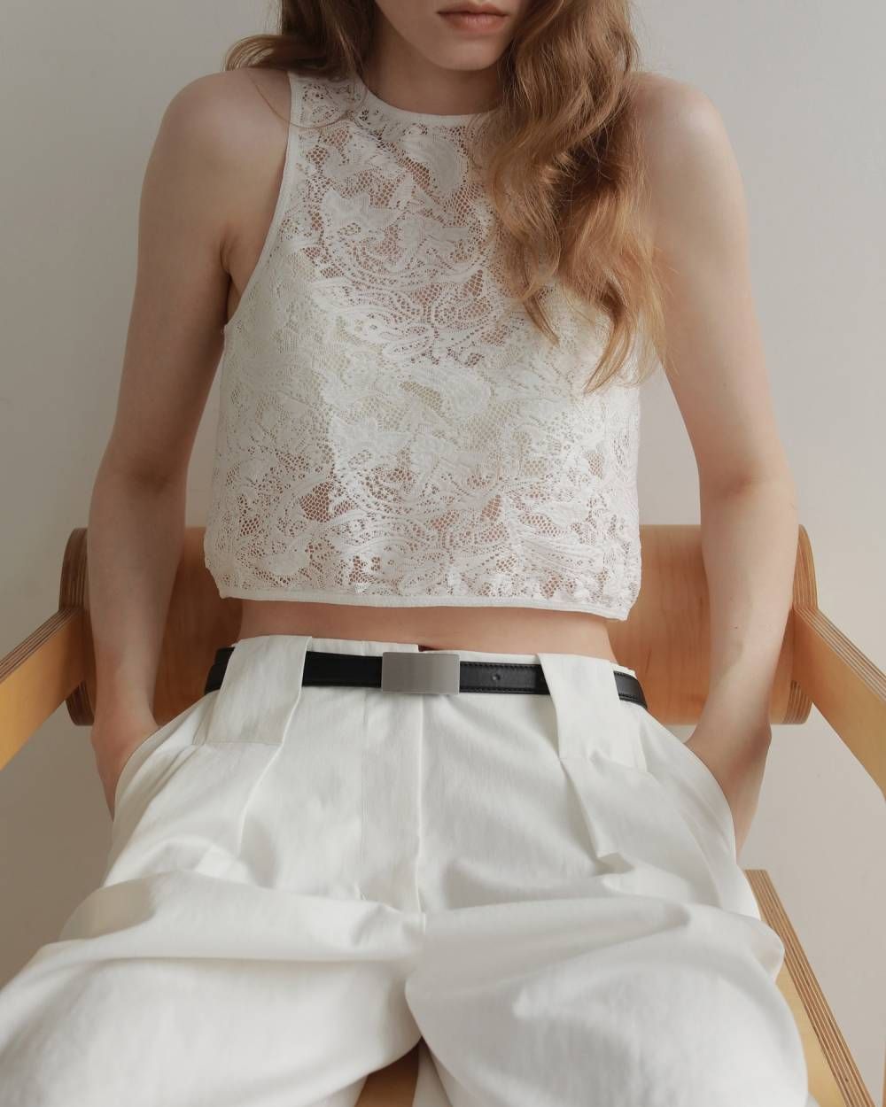 レース ノースリーブトップス (ホワイト) Lace Sleeveless Tops (White) / 27SS