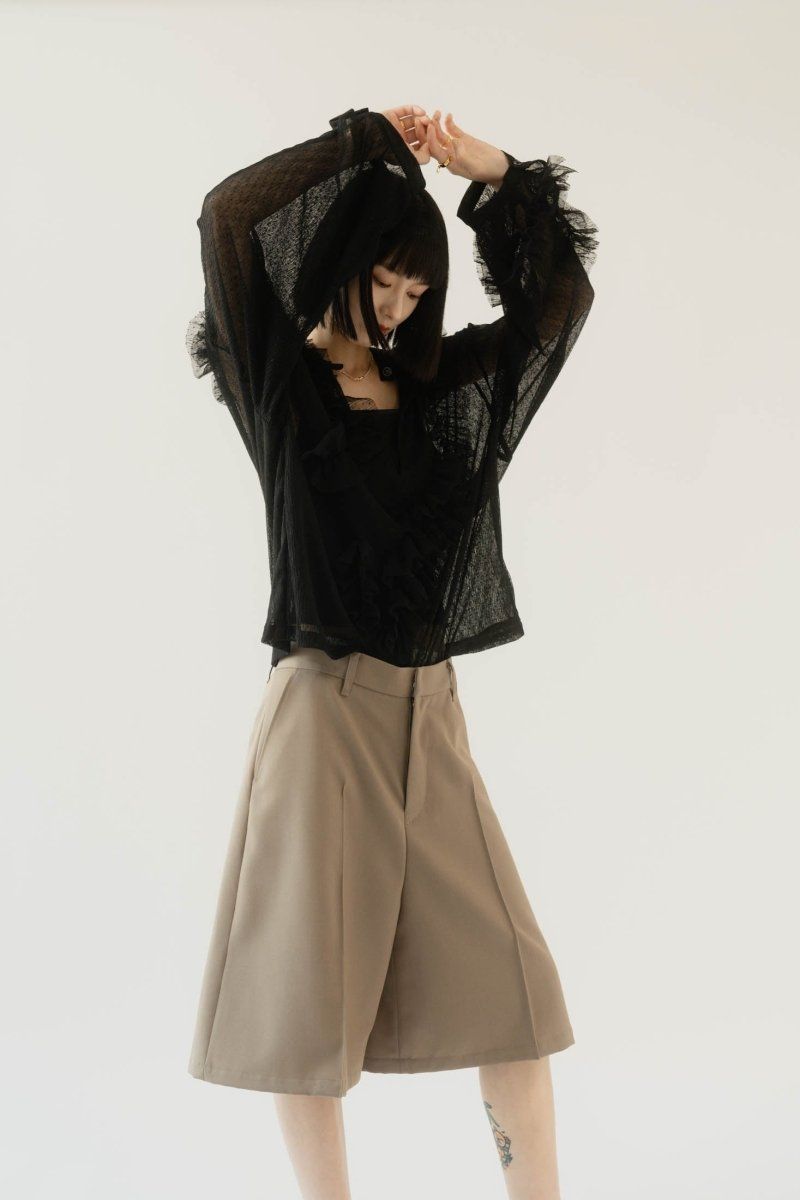 チュールデザインブラウス (ブラック) tulle design blouse (Black)