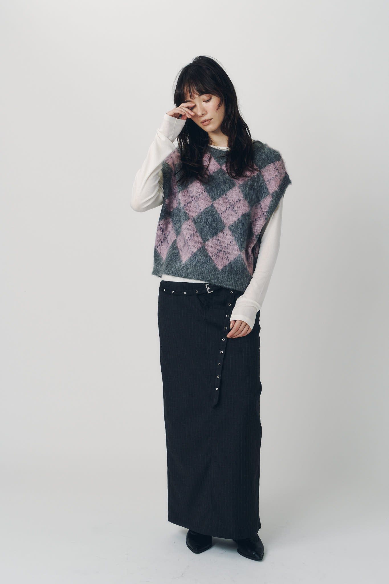 アーガイルニットベスト (ピンク) argyle knit vest (Pink) / 26AW