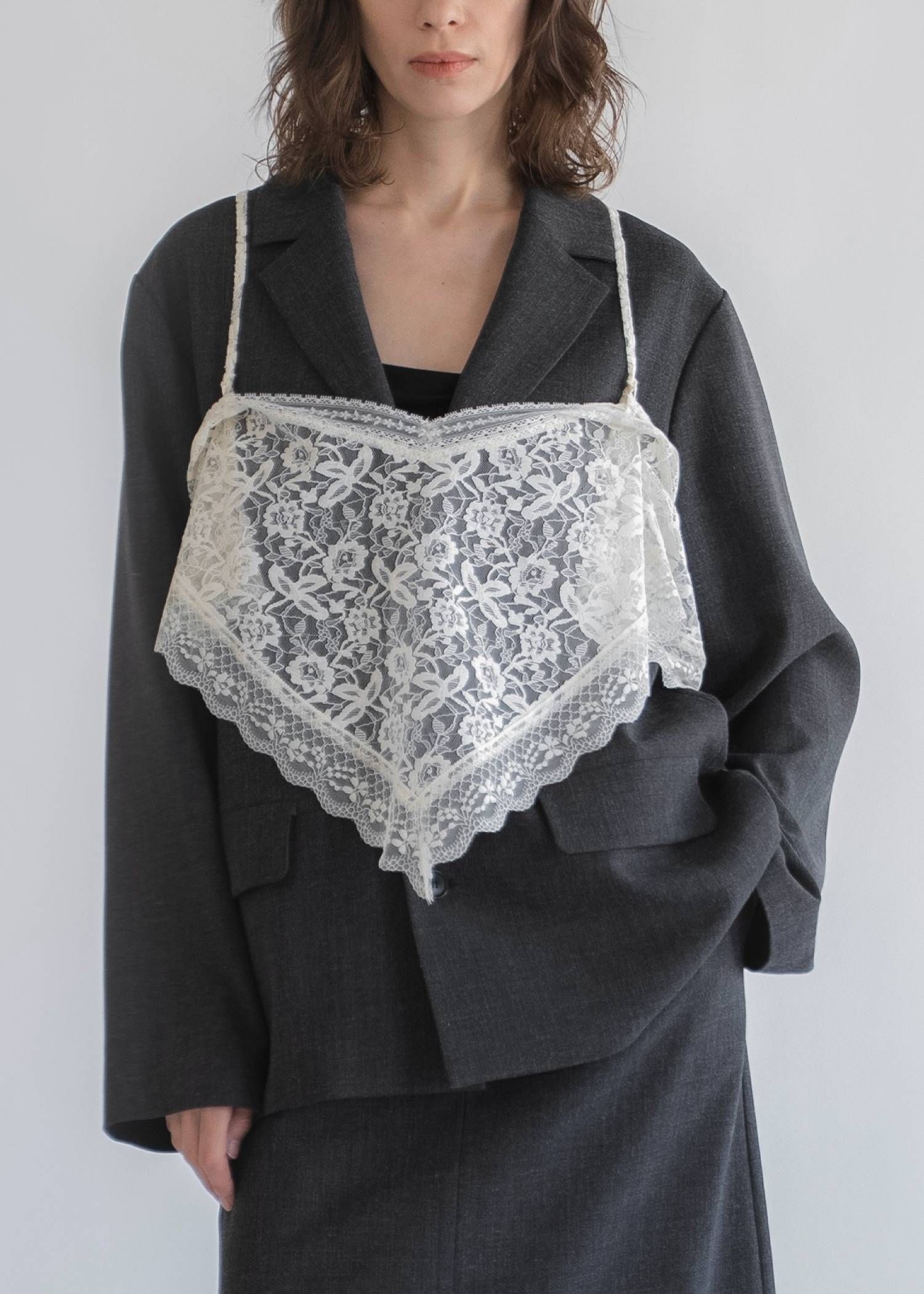 アレンジレース ジャケット (ブラック) arrangement lace shawl oversize JK (Black) /  26SS
