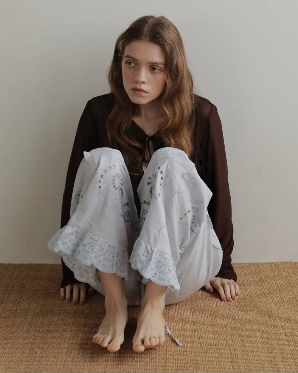 シアーチュールカーディガン (ブラウン) Sheer Tulle Cardigan (Brown) / 27SS