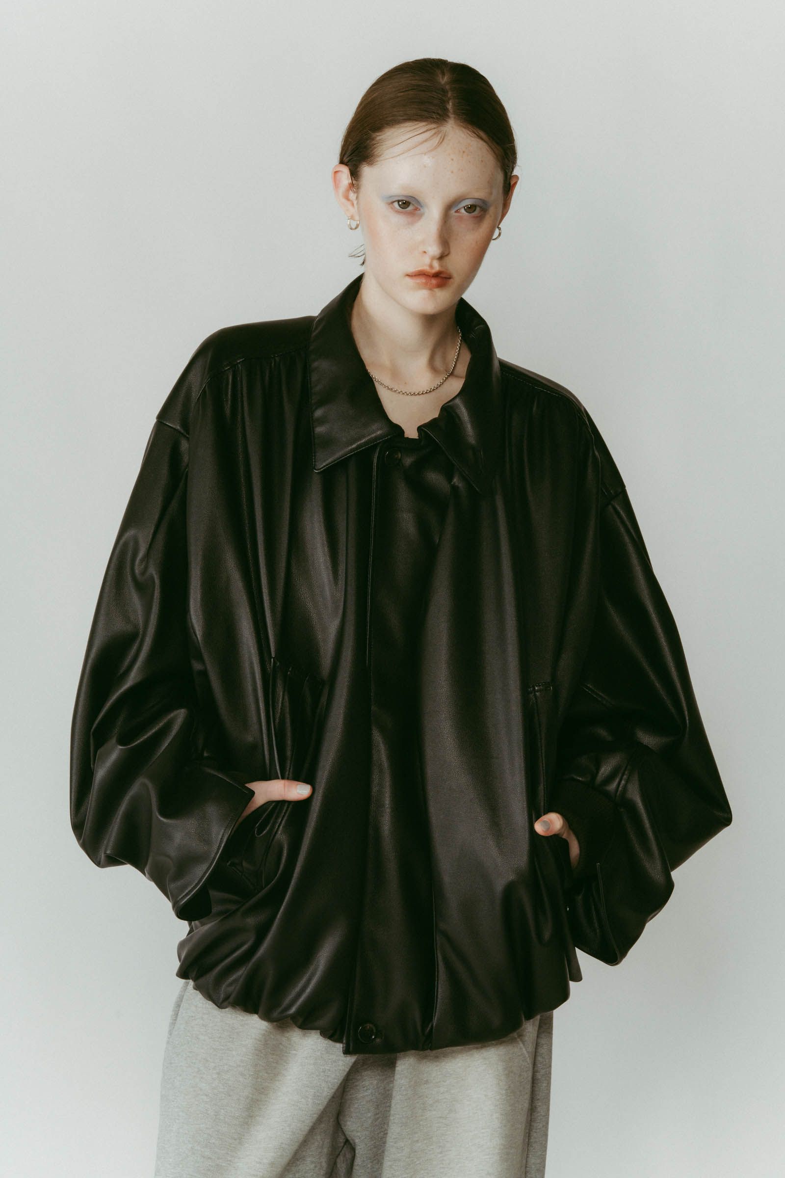 voluminous leather jacket(unisex) / ボリュームレザージャケットブルゾン (ブラック) / 25AW