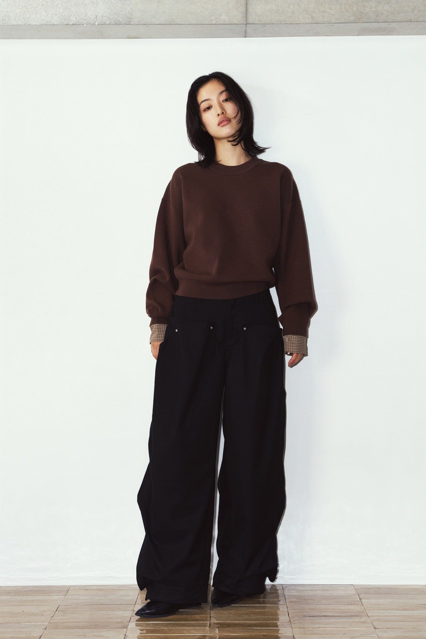 【LADIESサイズ】2ウェイ ノームコア ニット (ブラウン) 2way cuffs normcore knit (Brown) / 26AW