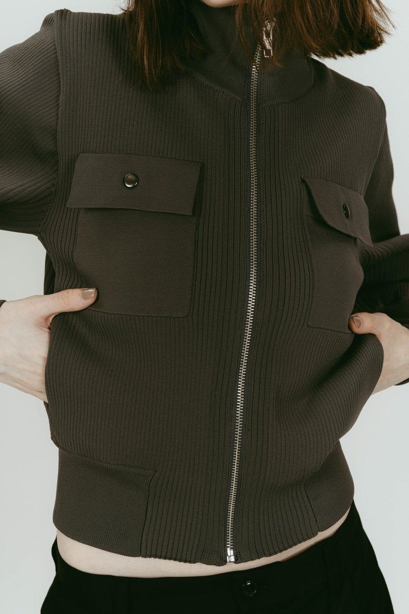 pocket zip up knit (Gray) / ポケットジップアップニット (グレー) / 26SS
