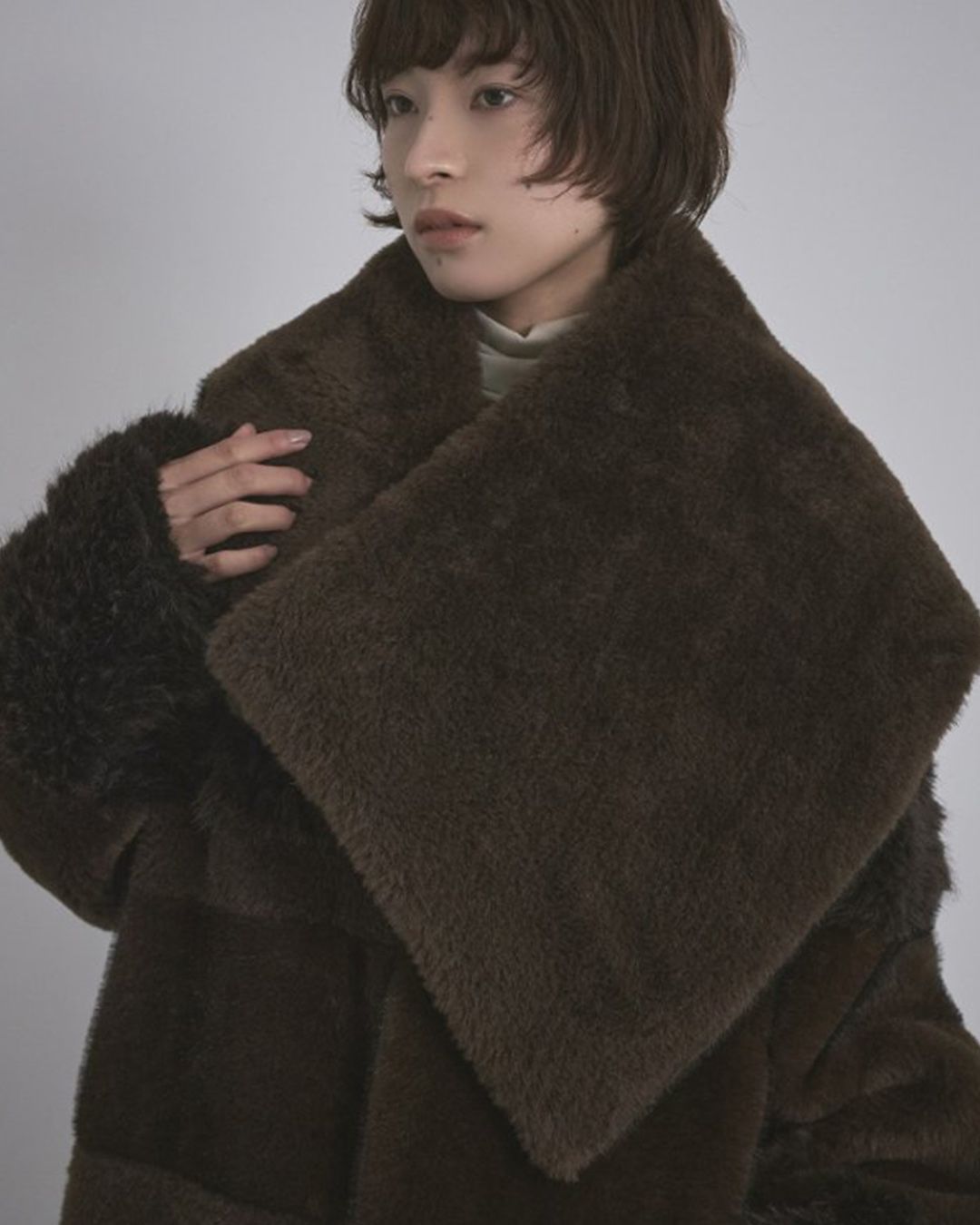 【先行予約】【26TH-19】ミックスファーコート (ブラウン) Mixed Fur Coat (Brown) /  エコファー  /  フェイクファー 【受注期間6/14 23:59まで】
