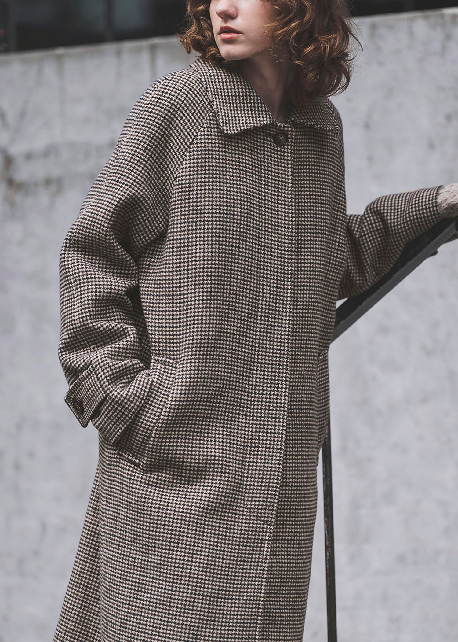 hound tooth soutien collar quilting coat / ハウンドトゥース ステンカラーコート (ミックス) / 25AW /