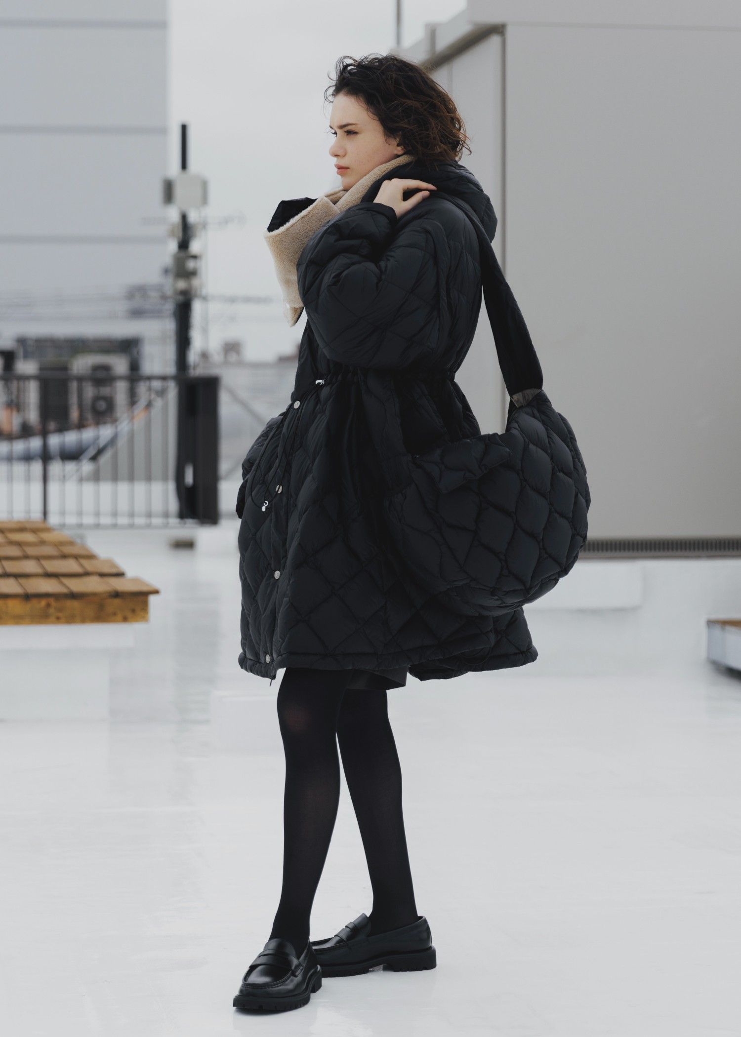 【TAION × WILLFULLY】quilting shoulder down bag / タイオンコラボ キルティングショルダーバッグ (ブラック) / 25AW /