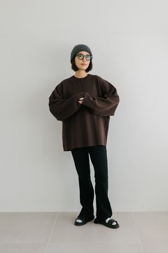 片畦ボクシーニットプルオーバー (ブラウン)