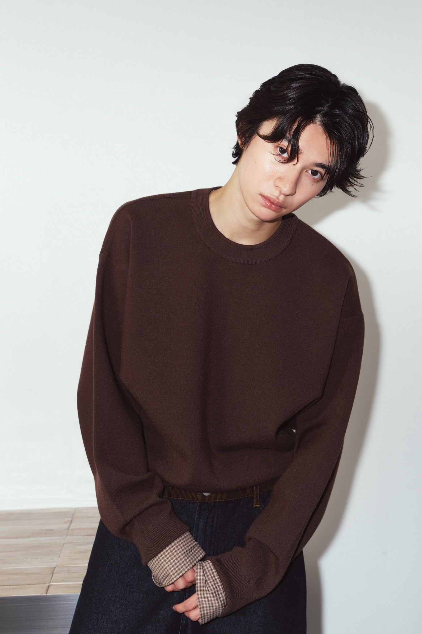 【UNISEXサイズ】2ウェイ ノームコア ニット (ブラウン) 2way cuffs normcore knit(unisex) (Brown) / 26AW