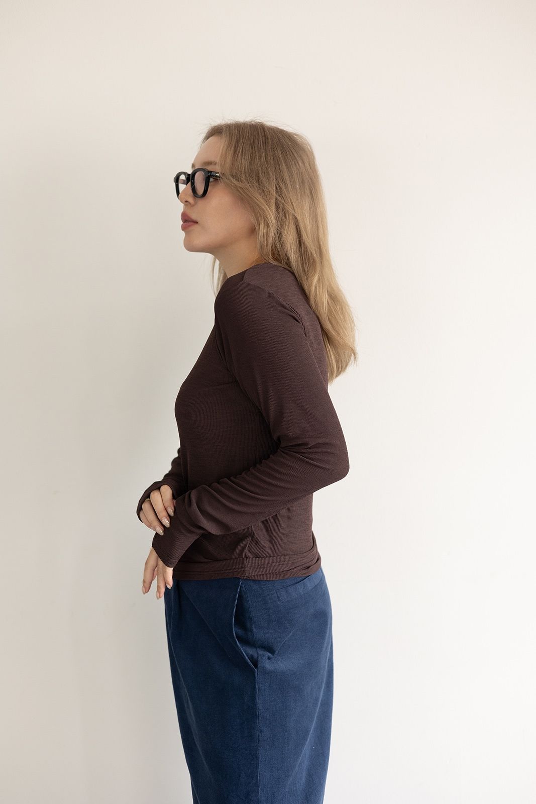 ヘンリーネックリブカットソートップス (バーガンディー)  Henley neck top (Burgundy) /  26SS