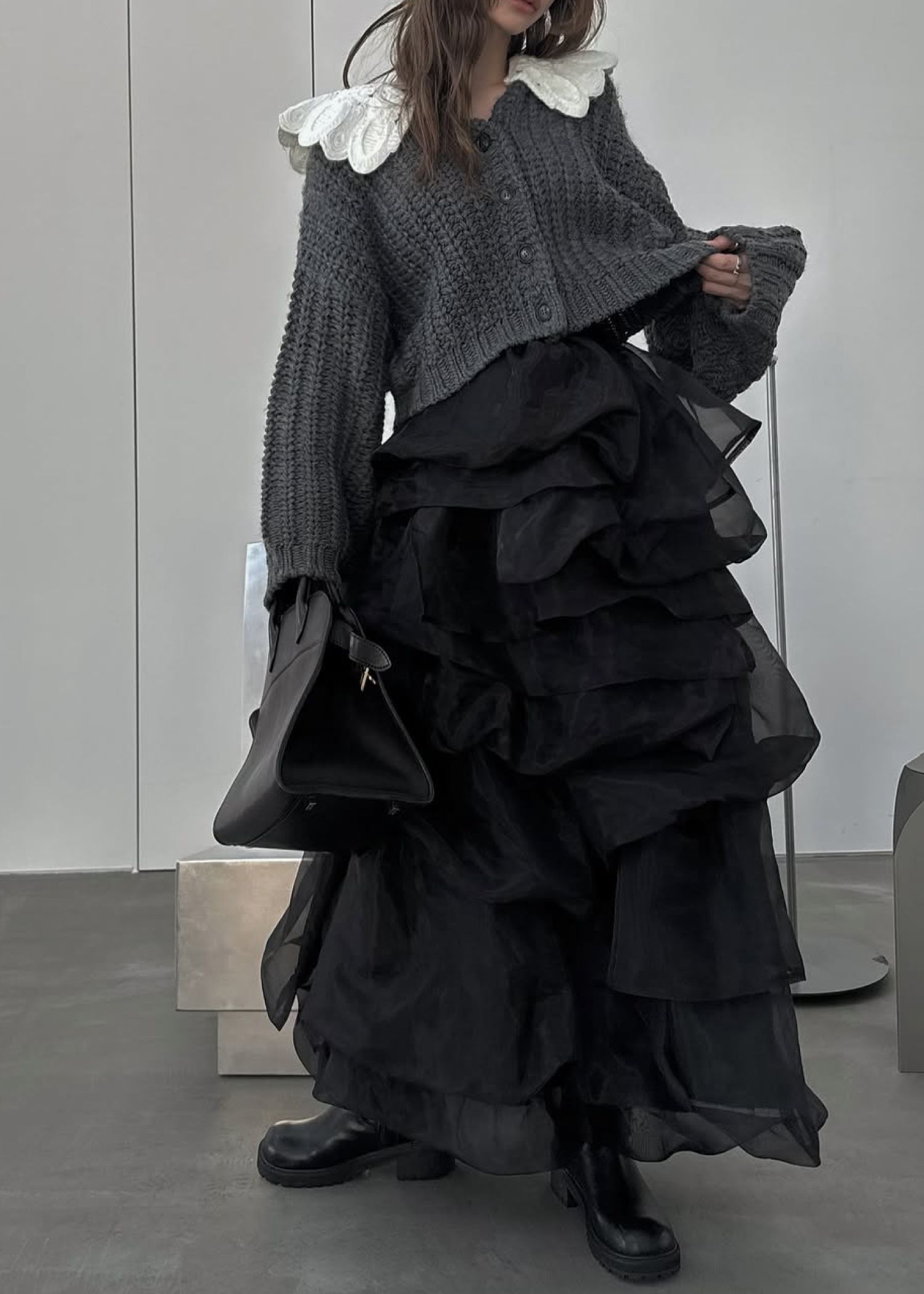 organdy random tiered pattern SK / オーガンジー ティアードスカート (ブラック) / 25AW /