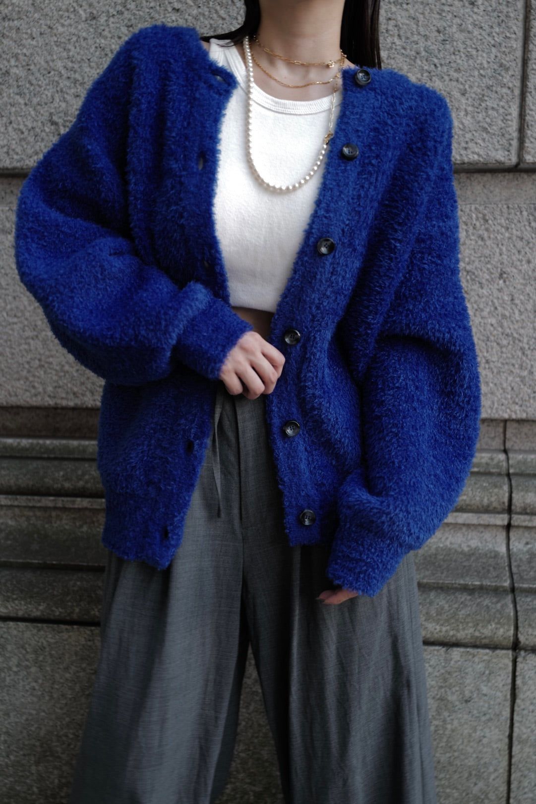 Poodle knit cardigan / プードルニット カーディガン (ブルー)