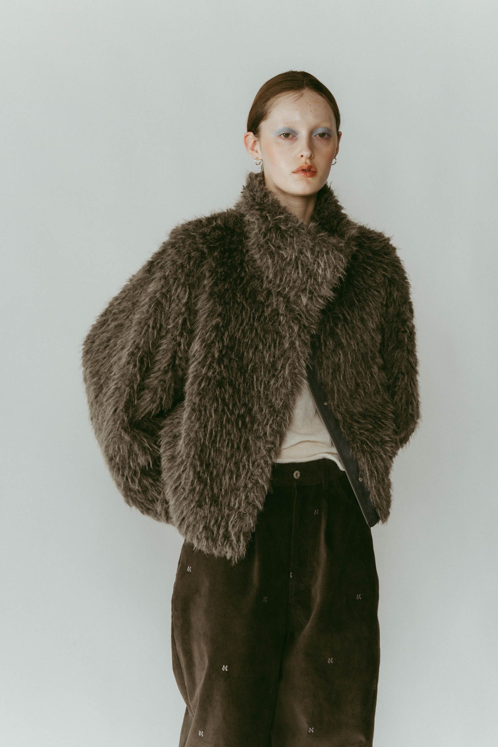 shaggy stand collar coat / シャギースタンドカラーコートブルゾン (グレー) / 25AW