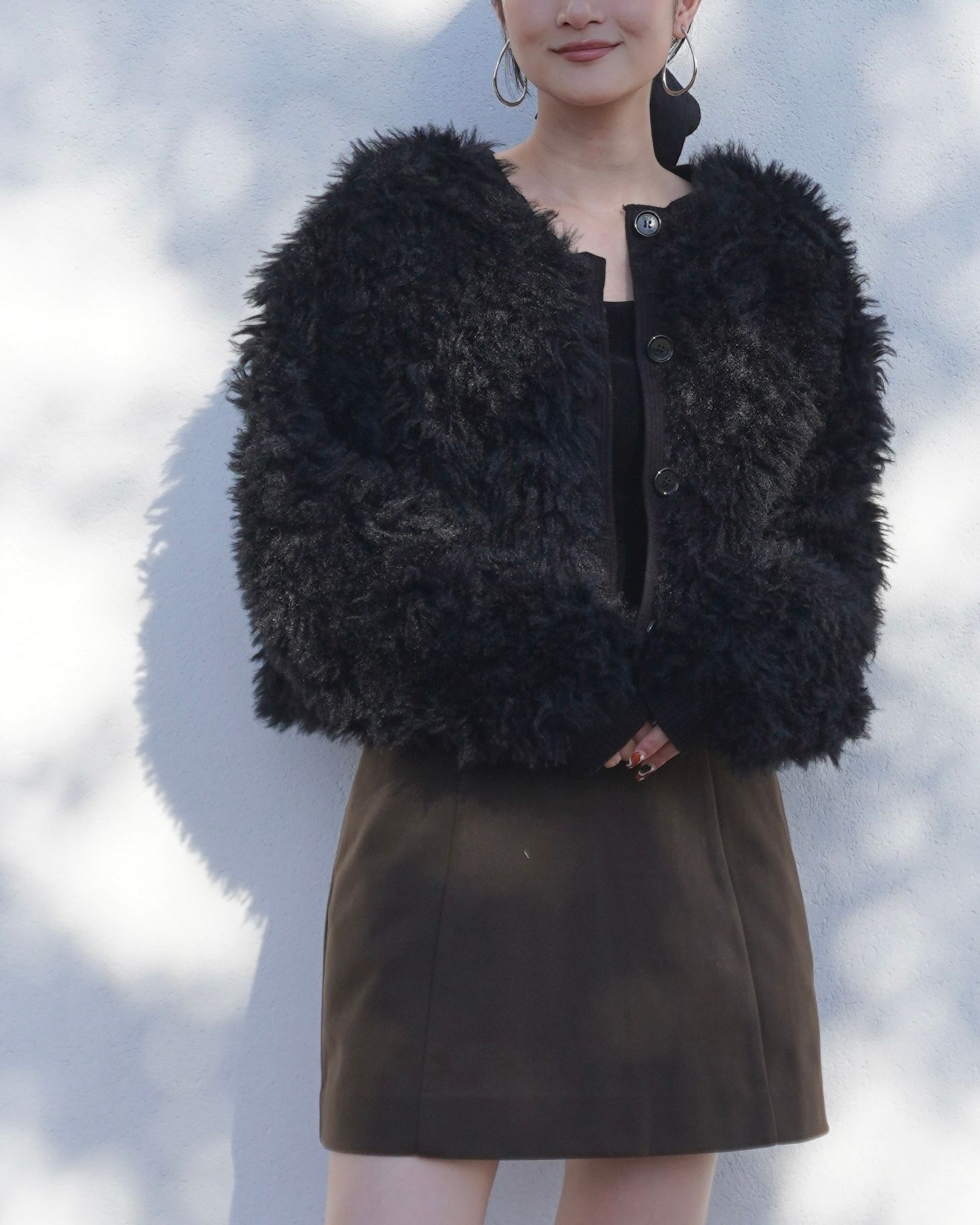 【25AW】2Way Fur×Knit Tops (ブラック) / 2ウェイファー×ニットトップス / エコファー / フェイクファー