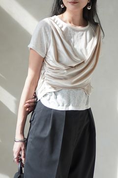 ベロア ドレープ Tシャツ (アイボリー) cache coeur mix slub velour tops (Ivory) /  26SS