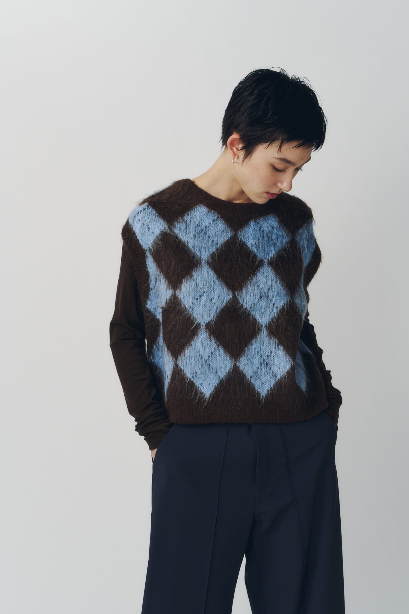 アーガイルニットベスト (ブラウン) argyle knit vest (Brown) / 26AW