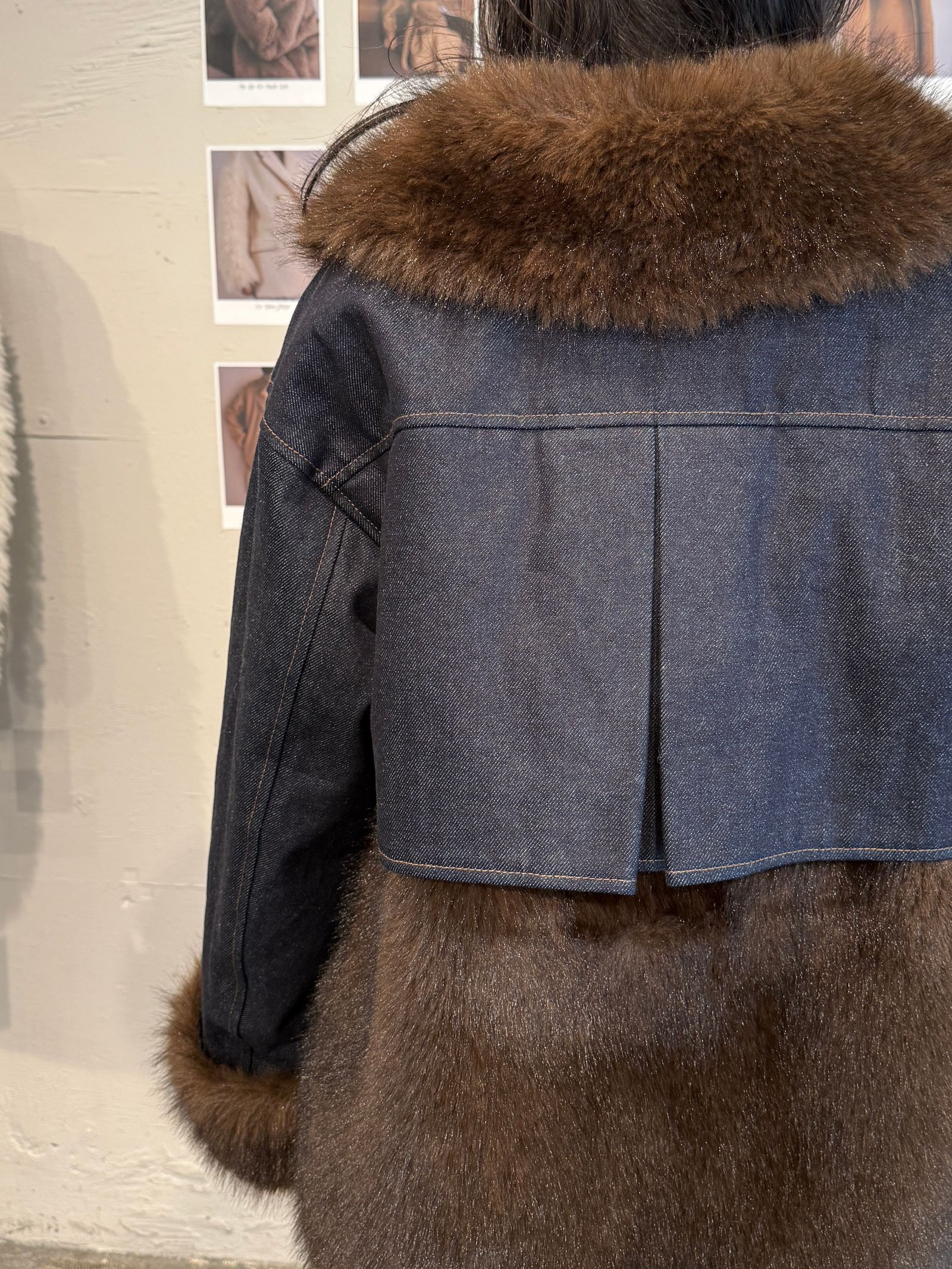 【25AW】Denim Docking Fur Jacket (ダークネイビー) / デニムドッキングファージャケット / エコファー / フェイクファー