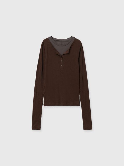 【25AW】LAYERED L/S HENLY TEE / レイヤード ロングスリーブ ヘンリーTシャツ (ブラウン)