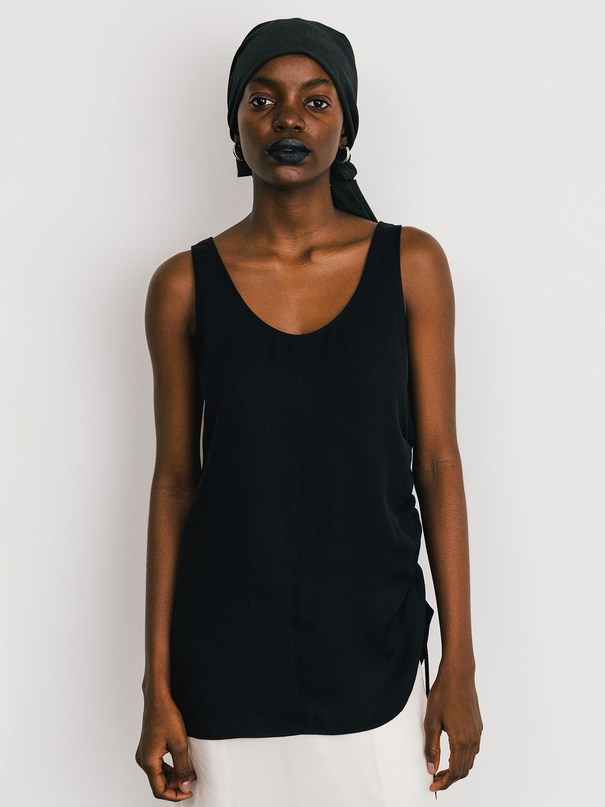 【25SS】ACETATE GATHER TANK / アセテートギャザータンクトップ (ブラック)