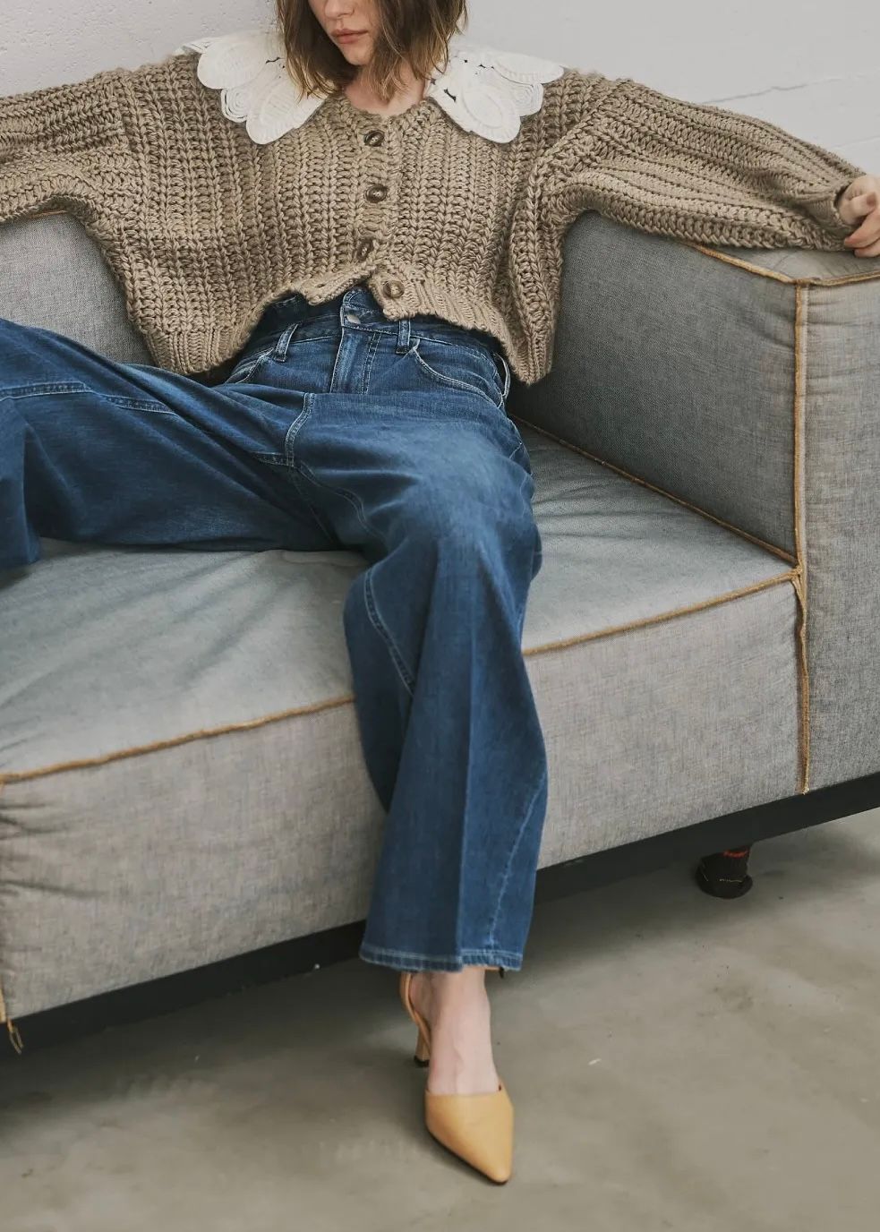 motif collar removal knit cardigan / モチーフカラー ニットカーディガン (モカ) / 25AW