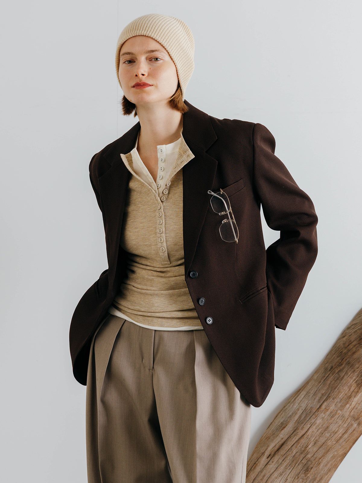 HENLY NECK LONG SLEEVE TEE (Beige) / ヘンリーネック ロンT (ベージュ) / 26SS