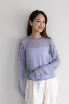 ギャザースリーブシアートップス (ブルー)