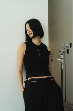 half zip knit tank top / ハーフジップ ニットタンクトップ (ブラック)