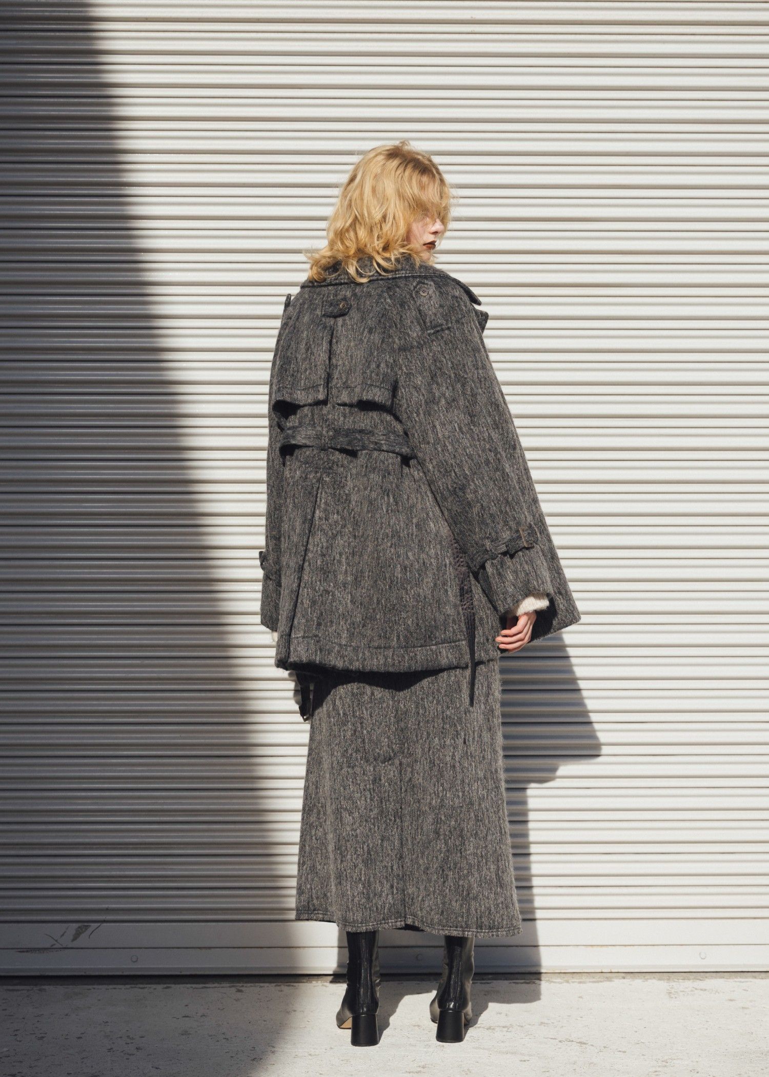 waist frill shaggy pencil SK / ウエストフリル シャギーペンシルスカート (チャコール) / 25AW /